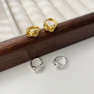 Minimalist double-layered twisted knot S925 silver hoop earrings in gold and silver