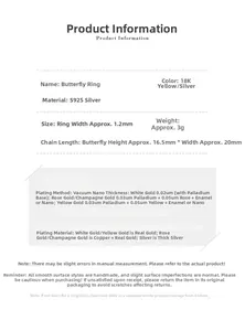 Detailed specifications of S925 sterling silver butterfly ring with plating process