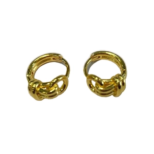 Minimalist double-layer twisted knot hoop earrings in polished gold finish for women