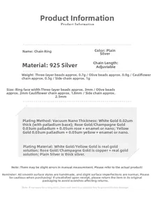 Detailed specifications table for adjustable 925 silver double layer chain rings