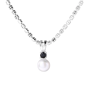 Elegant S925 silver necklace with black zircon and white freshwater pearl pendant
