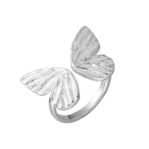 Elegant S925 sterling silver butterfly wing open ring with textured metallic details