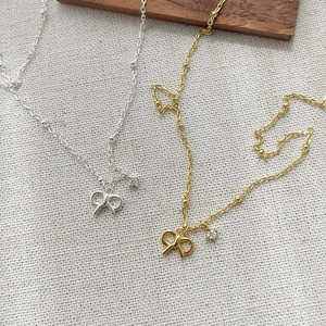 S925 sterling silver bowknot necklace with cubic zirconia satellite chain for women