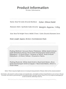 Detailed specifications chart for S925 sterling silver bow zircon necklace parameters