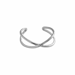 Minimalistischer S925 Sterling Silber Ring mit offener X-Form und polierten Linien