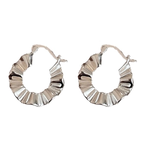 Minimalist S925 sterling silver hoop earrings featuring unique textured pleated design