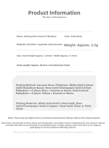 Detailed specifications of S925 sterling silver heart necklace with cubic zirconia