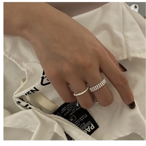 S925 sterling silver double-layered beaded rings set with sparkling minimalist style