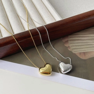 Collier Pendentif Cœur en Argent Sterling 925 Minimaliste pour Femme Chaîne à Billes Poli Miroir Simple Doux Bijoux Plaqué Or Argent Cadeau