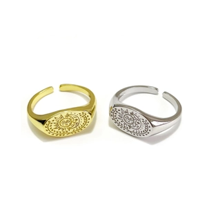 Bagues ouvertes réglables vintage minimalistes avec soleil et lune en or et argent