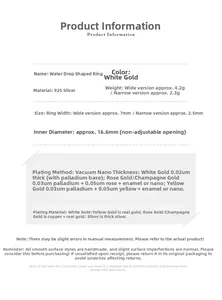 Detailed technical specifications for the 925 silver irregular water drop ring design