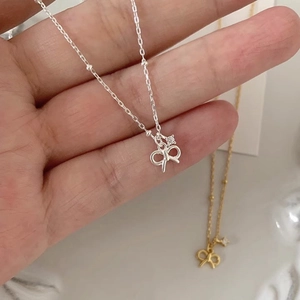 925 Sterling Silver Bowknot Zirconia Pendant Necklace For Women 18K Gold Plated Elegant Small Jewelry Delicate Clavicle Chain Gift