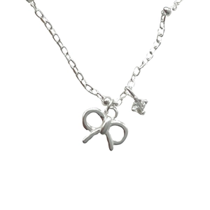 S925 sterling silver bowknot necklace with a square cubic zirconia pendant for women