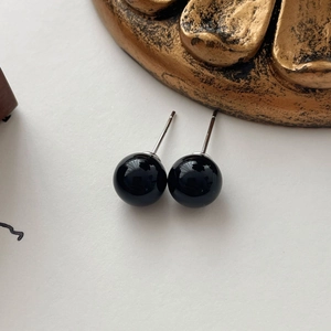 Classic minimalist S925 sterling silver black onyx ball stud earrings for women