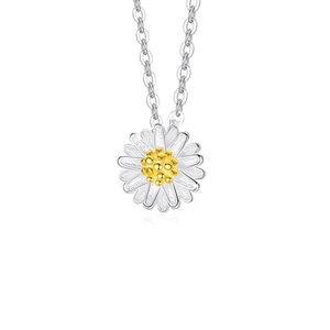 Minimalistische 925er Sterling Silber Gänseblümchen Halskette mit goldener Blütenmitte