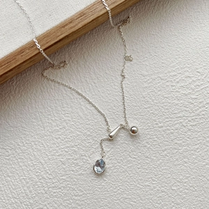 Elegant S925 sterling silver necklace with blue teardrop zircon and adjustable chain