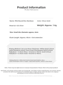 Detailed specs of 925 sterling silver mini round pendant necklace with 40cm chain