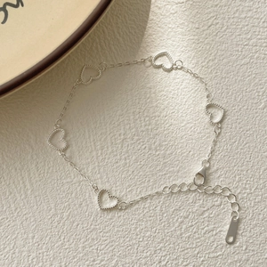 925 Sterling Silver Sweet Heart Chain Bracelet Minimalist Hollow Bead Edge Adjustable Wrist Link Jewelry For Women Girls Gift