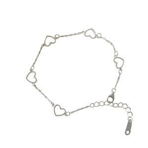 Elegant 925 sterling silver heart link bracelet with beaded texture and adjustable chain