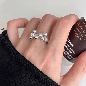 Detailed shot of an S925 sterling silver beaded cluster ring on a model's hand