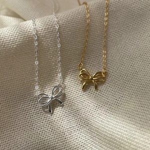 Minimalist 925 sterling silver bow knot pendant necklace in silver and gold finishes