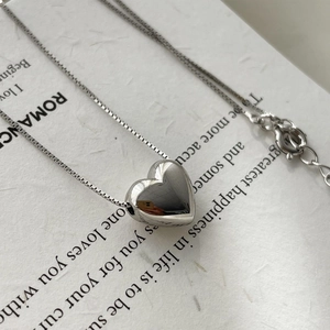 925 Sterling Silver Heart Pendant Necklace For Women Minimalist Box Chain Jewelry High Polish Clavicle Chain Daily Dating Gift