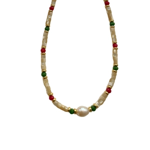 Handmade S925 silver beaded necklace with colorful beads and irregular baroque pearl