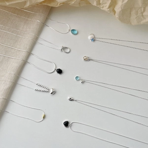 925 Sterling Silver Heart Black Agate Aquamarine Pendant Necklace Minimalist Geometric Clavicle Chain Jewelry For Women Gift