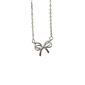 Minimalist 925 sterling silver necklace with hollow 3D bow pendant on a fine O-chain