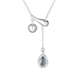 S925 silver necklace featuring a blue teardrop zircon pendant and adjustable chain