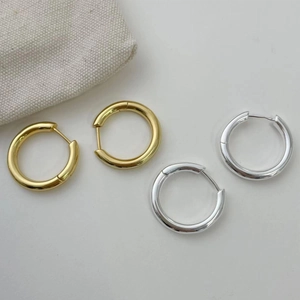 Boucles d'oreilles créoles minimalistes en argent S925 finitions or et argent