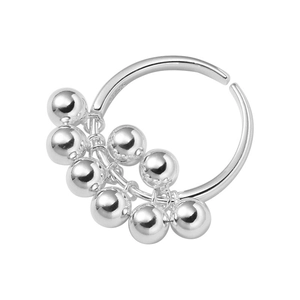 Minimalist S925 sterling silver open ring with polished silver beads in grape cluster style