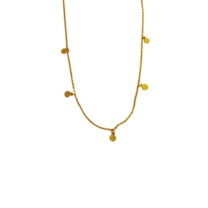Elegant 925 sterling silver gold necklace featuring five minimalist round disc pendants
