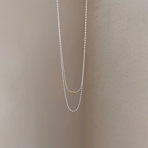 Collana in Argento Sterling 925 Minimalista per Donna Oro Argento Contrasto Perla Rotonda Catena a Clavicola Chic Light Luxury Stile Ins Gioielli