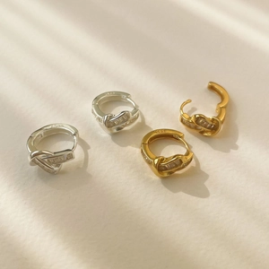 S925 sterling silver knot hoop earrings with pavé zircons in silver and gold finishes