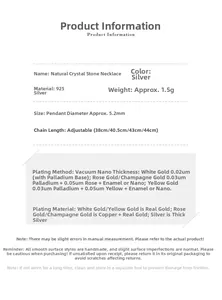 Detailed specs for 925 sterling silver necklace with 5.2mm natural crystal pendant