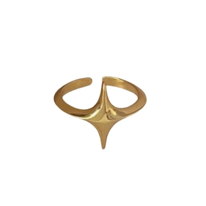 Minimalist S925 sterling silver adjustable open ring with a gold starburst motif for women