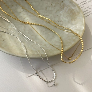Minimalist S925 sterling silver chain necklace with round bead pendant in gold and silver