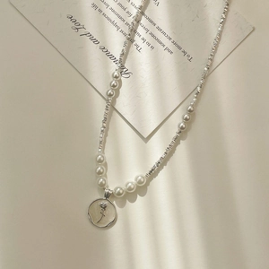 925 Sterling Silver Irregular Broken Silver Chain Artificial Pearl Necklace French Vintage Rose Flower Enamel Pendant Clavicle Chain Jewelry For Women