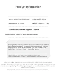 Detailed specs for S925 sterling silver ear clip including size weight and material