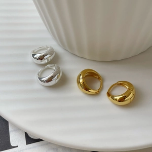 925 Sterling Silver Minimalist Chunky Teardrop Stud Earrings For Women Korean Style Polished Oval Geometric Hoop Earrings Jewelry