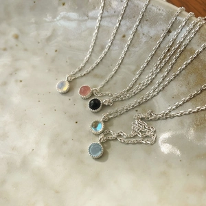 925 Sterling Silver Natural Crystal Stone Pendant Necklace Minimalist Mini Round Gemstone Clavicle Chain For Women Daily Jewelry