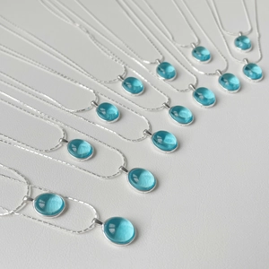 Minimalist S925 sterling silver necklace with oval aquamarine gemstone on a snake chain