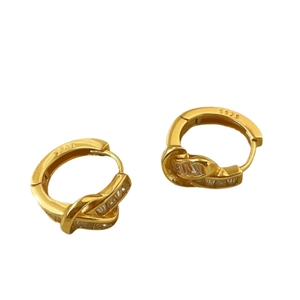 S925 sterling silver gold knot hoop earrings featuring rectangular cubic zirconia stones