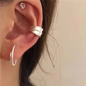 925 Sterling Silver Ear Cuff Non Pierced Irregular Hammered Texture Clip On Earrings Minimalist Korean Style Jewelry