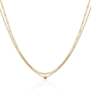 Double layered S925 sterling silver gold necklace with sequins and a round bead pendant