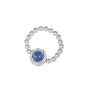 Elegant S925 sterling silver pearl ring featuring a blue gemstone and pavé zircon accents
