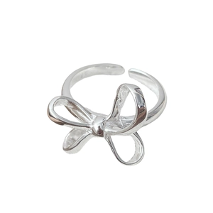 Polished 925 sterling silver bow knot ring with adjustable open band for women