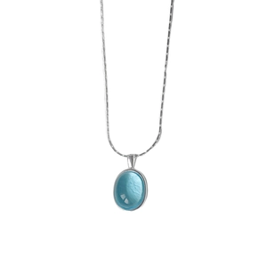 S925 sterling silver necklace with oval aquamarine moonstone and snake chain