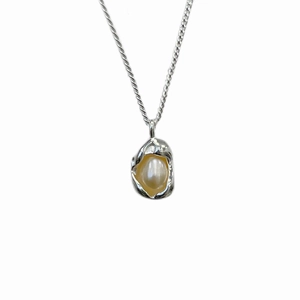 Elegant S925 sterling silver necklace with organic molten pendant and lustrous white pearl